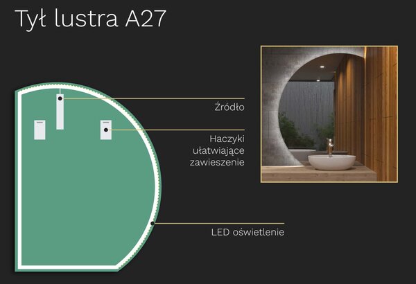 Nietypowe LED lustro do łazienki z oświetleniem A27 65x84