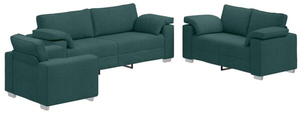 Sofa 3 szt. ciemna zieleÅ tkanina lniana