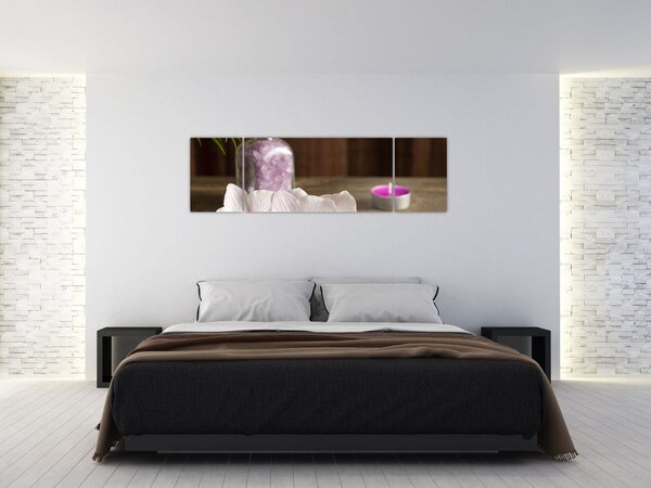 Obraz - Świeca i orchidee (170x50 cm)