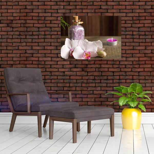Obraz - Świeca i orchidee (70x50 cm)