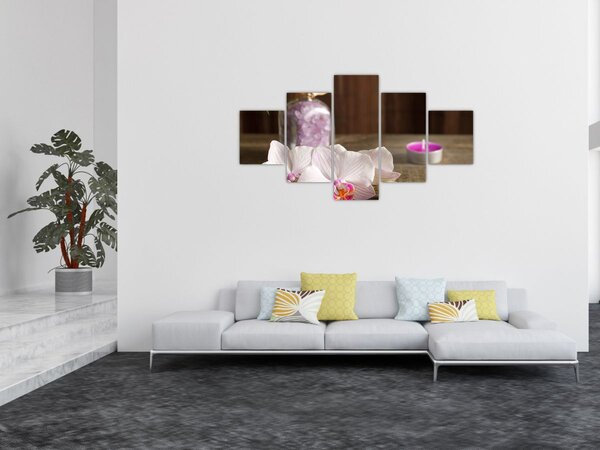 Obraz - Świeca i orchidee (125x70 cm)