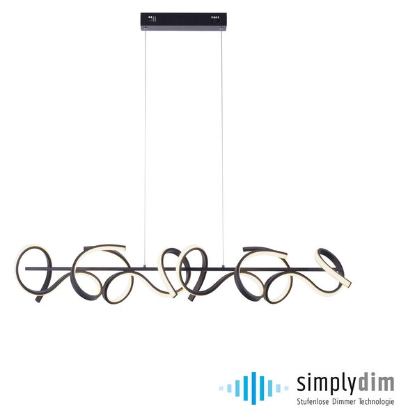 JUST LIGHT. Lampa wisząca LED Curls, czarna, metalowa, długość 99 cm, ściemniana