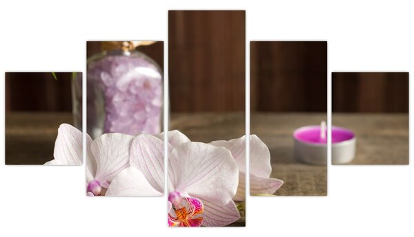 Obraz - Świeca i orchidee (125x70 cm)