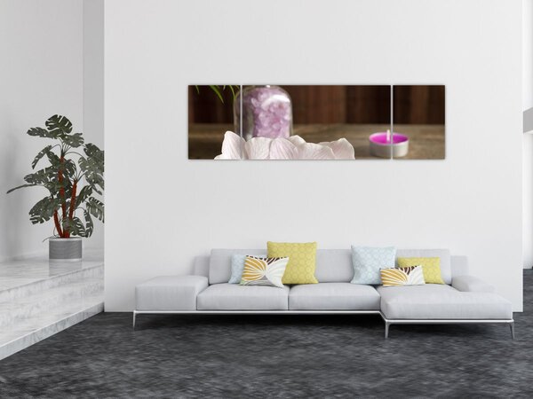 Obraz - Świeca i orchidee (170x50 cm)