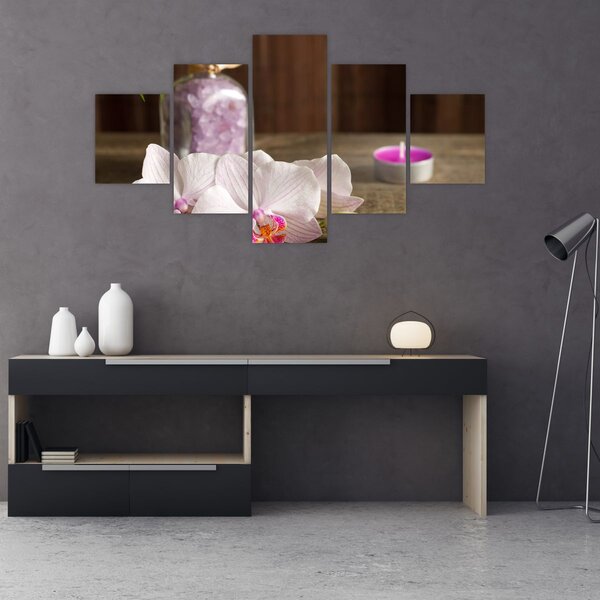Obraz - Świeca i orchidee (125x70 cm)