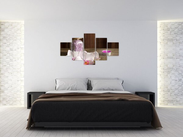 Obraz - Świeca i orchidee (125x70 cm)