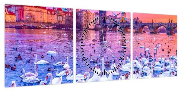 Obraz - Praga (z zegarem) (90x30 cm)