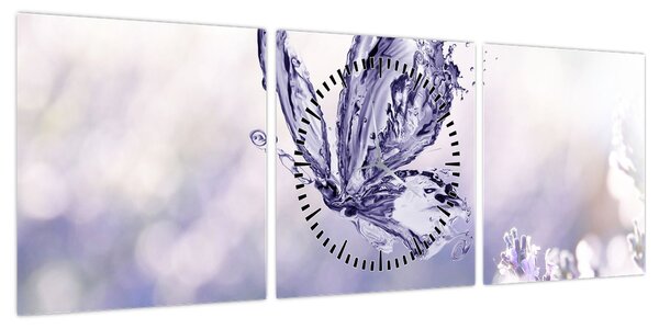 Obraz - Motyl i lawenda (z zegarem) (90x30 cm)