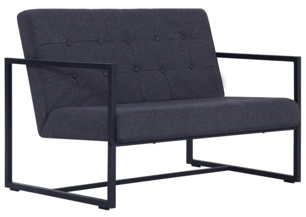 Sofa 2-osobowa z podÅokietnikami, ciemnoszara, stal i tkanina