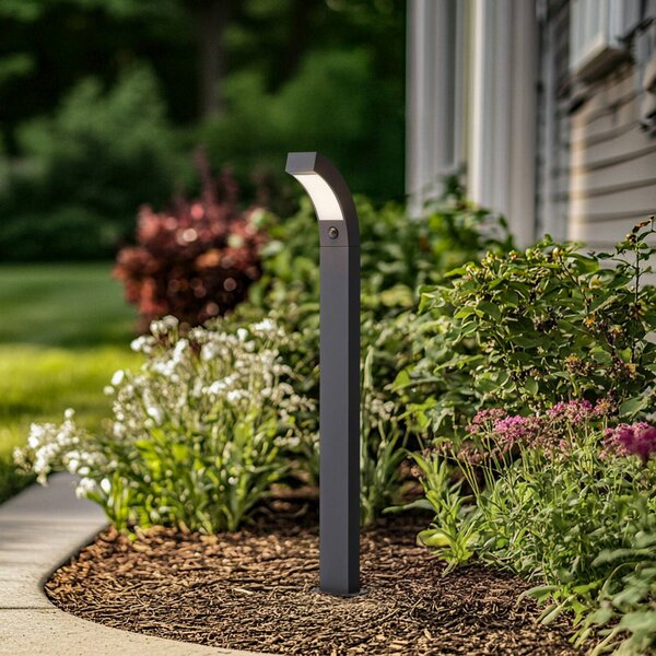 Słupek oświetleniowy LED Lucande Lennik, czujnik, 100 cm, antracytowy LENNIK, czarny, aluminium, nowoczesny
