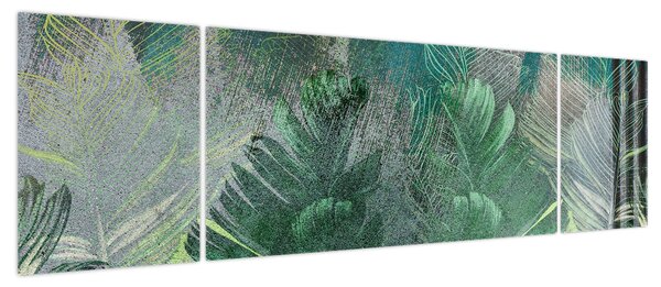 Obraz - Tekstura betonu z liśćmi (170x50 cm)