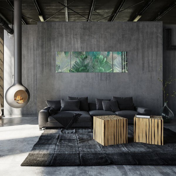 Obraz - Tekstura betonu z liśćmi (170x50 cm)