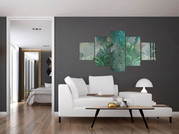 Obraz - Tekstura betonu z liśćmi (125x70 cm)