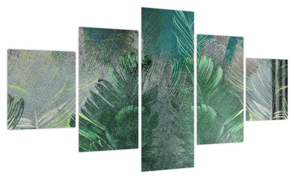Obraz - Tekstura betonu z liśćmi (125x70 cm)