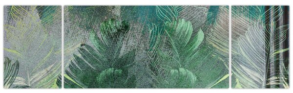 Obraz - Tekstura betonu z liśćmi (170x50 cm)