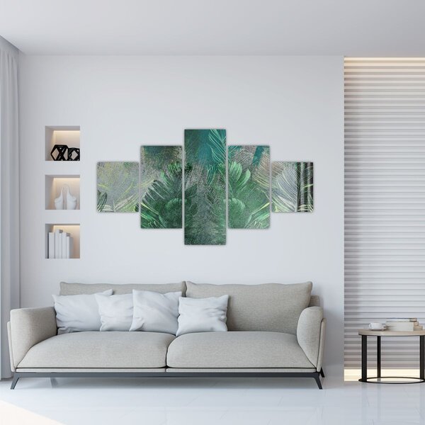 Obraz - Tekstura betonu z liśćmi (125x70 cm)