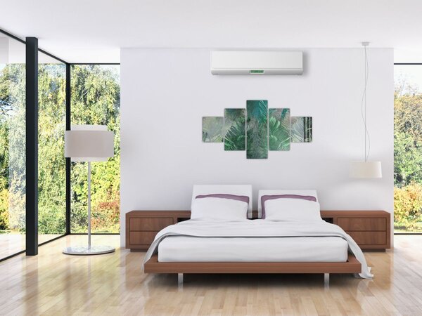 Obraz - Tekstura betonu z liśćmi (125x70 cm)