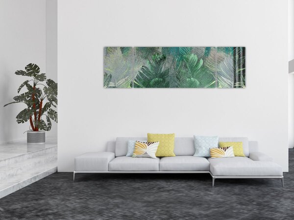 Obraz - Tekstura betonu z liśćmi (170x50 cm)