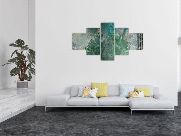 Obraz - Tekstura betonu z liśćmi (125x70 cm)