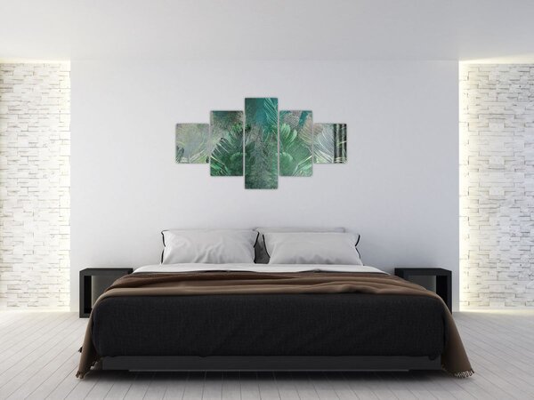 Obraz - Tekstura betonu z liśćmi (125x70 cm)