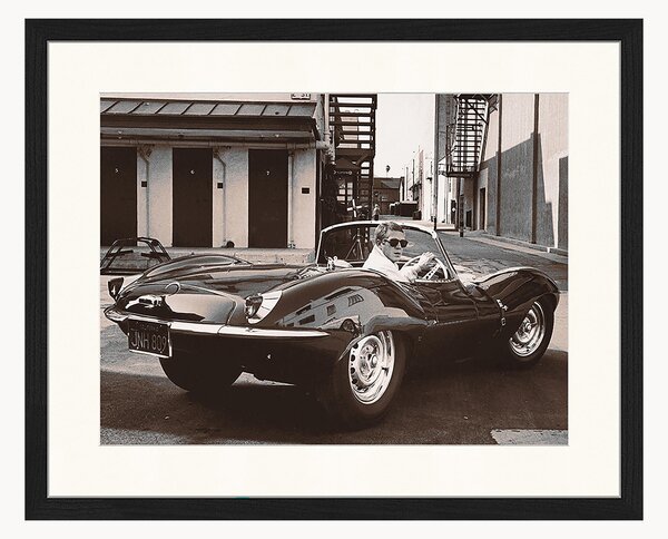 Ręcznie wykonany oprawiony plakat Steve McQueen in His Jaguar