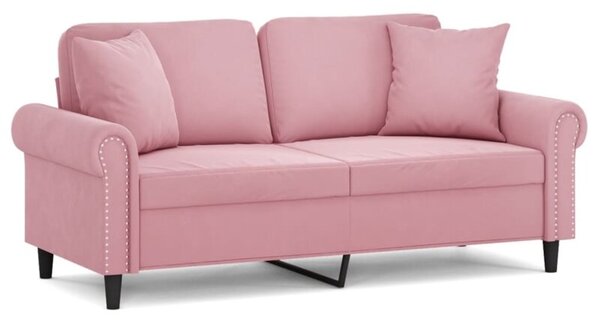 Sofa 2-osobowa z poduszkami, rÃ³Å¼owa, 140 cm, aksamit