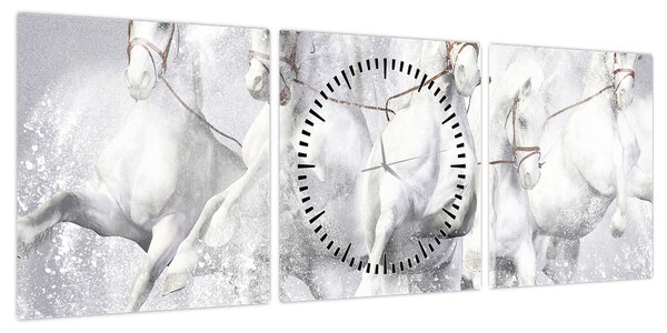 Obraz - Ilustracja przedstawiająca konie wyścigowe (z zegarem) (90x30 cm)