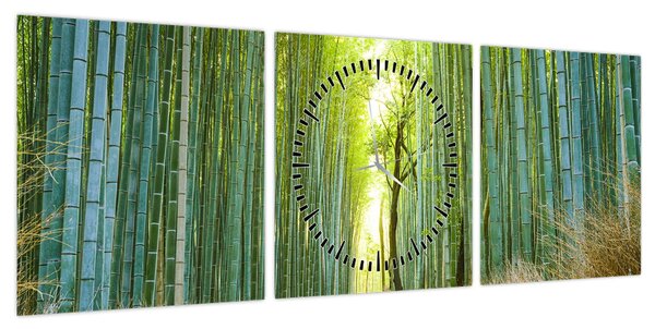 Obraz - Las bambusowy (z zegarem) (90x30 cm)