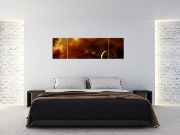 Obraz - Planety z mgławicą (170x50 cm)