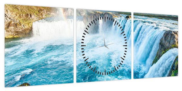 Obraz - Wodospad Godafoss (z zegarem) (90x30 cm)