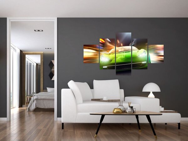 Obraz - Zielony samochód wyścigowy (125x70 cm)