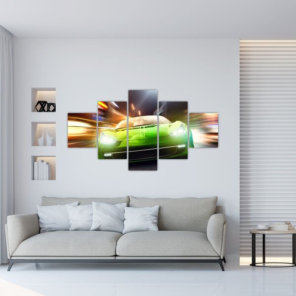Obraz - Zielony samochód wyścigowy (125x70 cm)