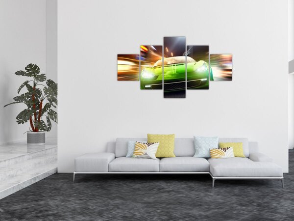 Obraz - Zielony samochód wyścigowy (125x70 cm)