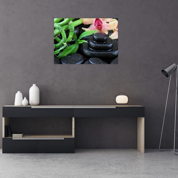 Obraz - Kamienie i orchidee (70x50 cm)