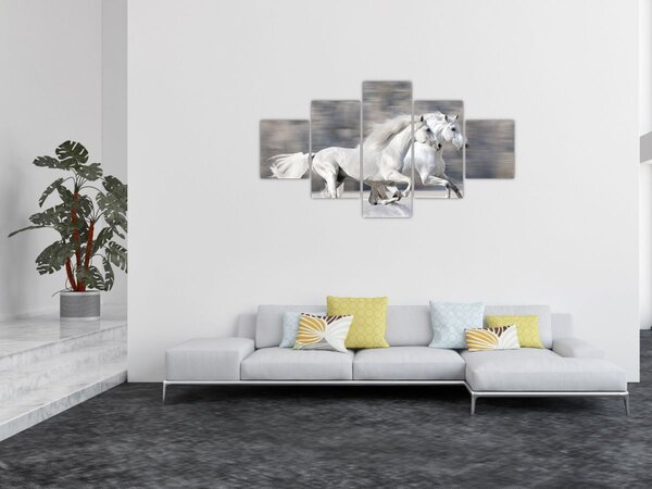 Obraz - Białe konie zimą (125x70 cm)