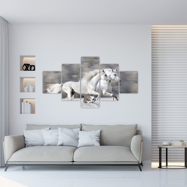 Obraz - Białe konie zimą (125x70 cm)