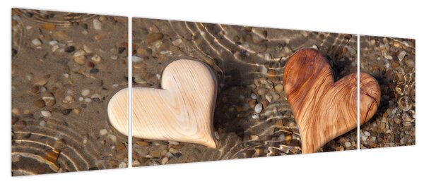 Obraz - Drewniane serca (170x50 cm)