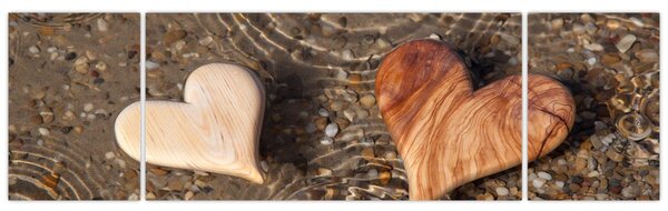 Obraz - Drewniane serca (170x50 cm)