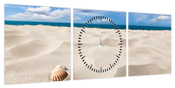 Obraz - Muszle na plaży (z zegarem) (90x30 cm)
