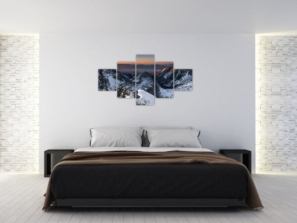 Obraz - Wschód słońca w górach (125x70 cm)
