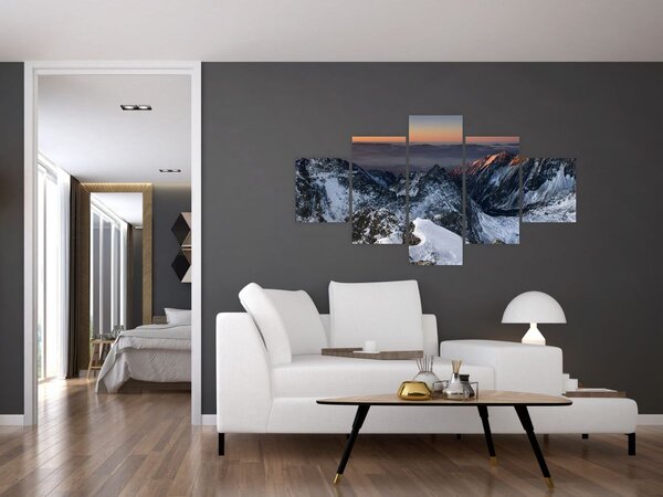 Obraz - Wschód słońca w górach (125x70 cm)