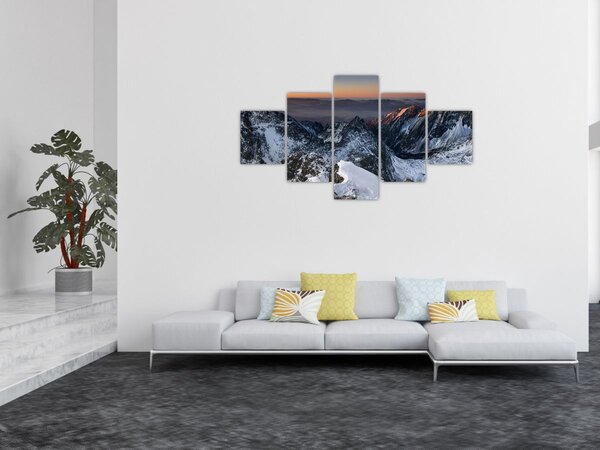 Obraz - Wschód słońca w górach (125x70 cm)