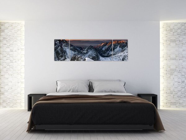 Obraz - Wschód słońca w górach (170x50 cm)