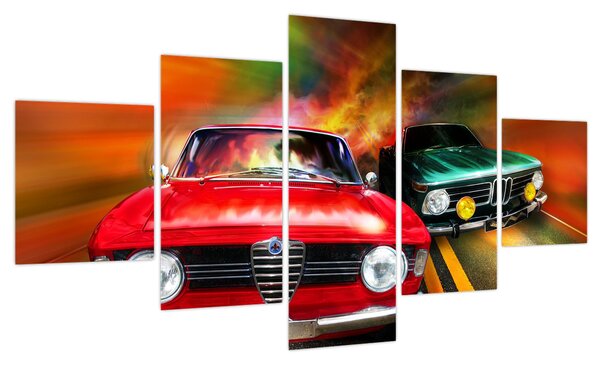 Obraz - Retro samochody wyścigowe (125x70 cm)