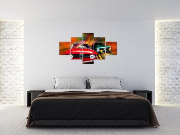 Obraz - Retro samochody wyścigowe (125x70 cm)