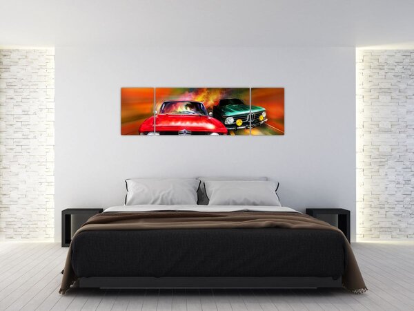 Obraz - Retro samochody wyścigowe (170x50 cm)