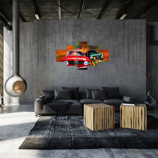 Obraz - Retro samochody wyścigowe (125x70 cm)