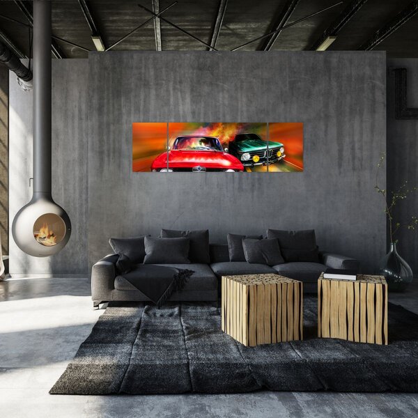Obraz - Retro samochody wyścigowe (170x50 cm)