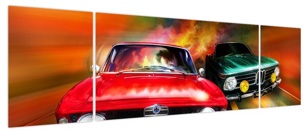 Obraz - Retro samochody wyścigowe (170x50 cm)