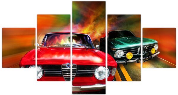Obraz - Retro samochody wyścigowe (125x70 cm)